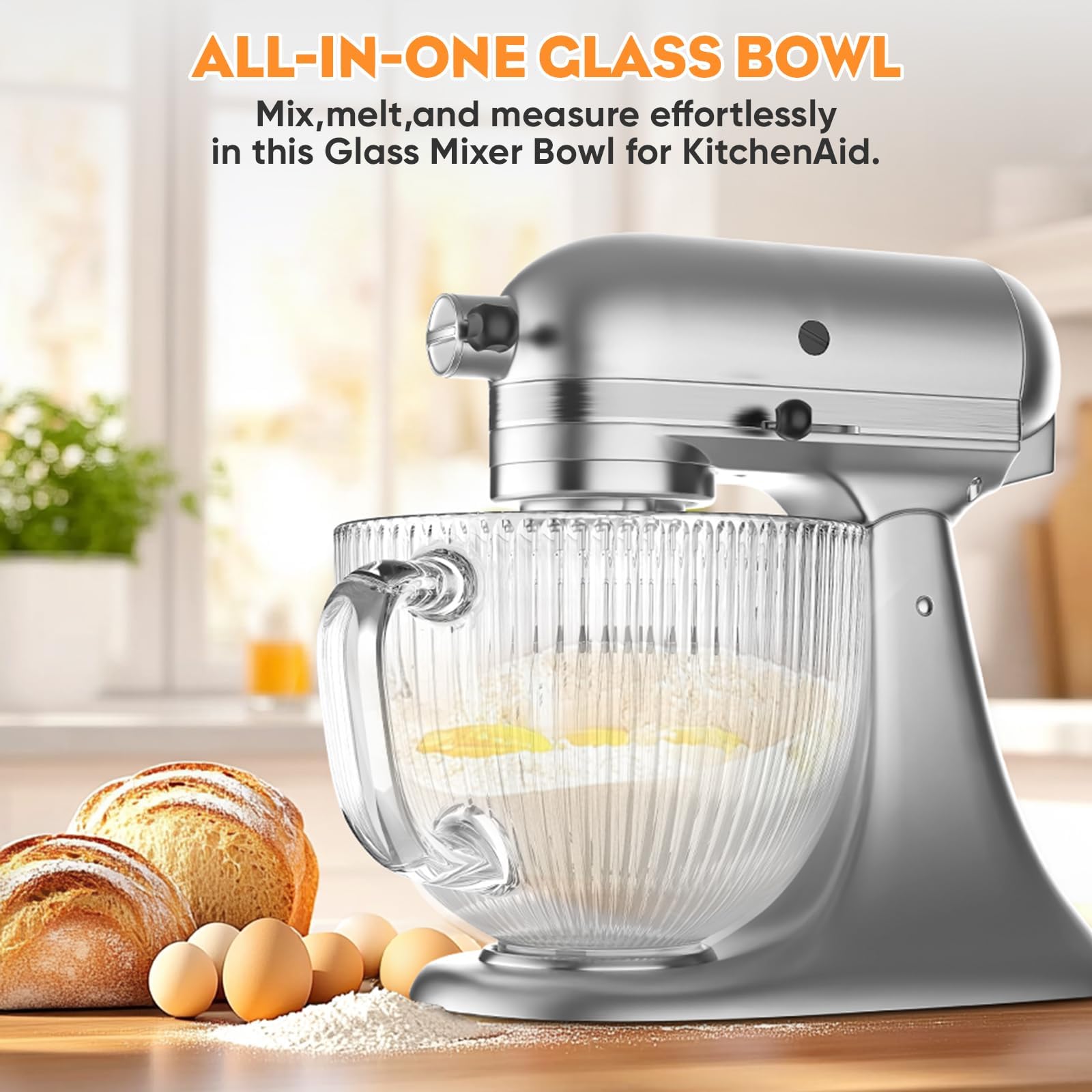 Cofun glass mixer bowl shown in dishwasher-safe design for easy cleanup