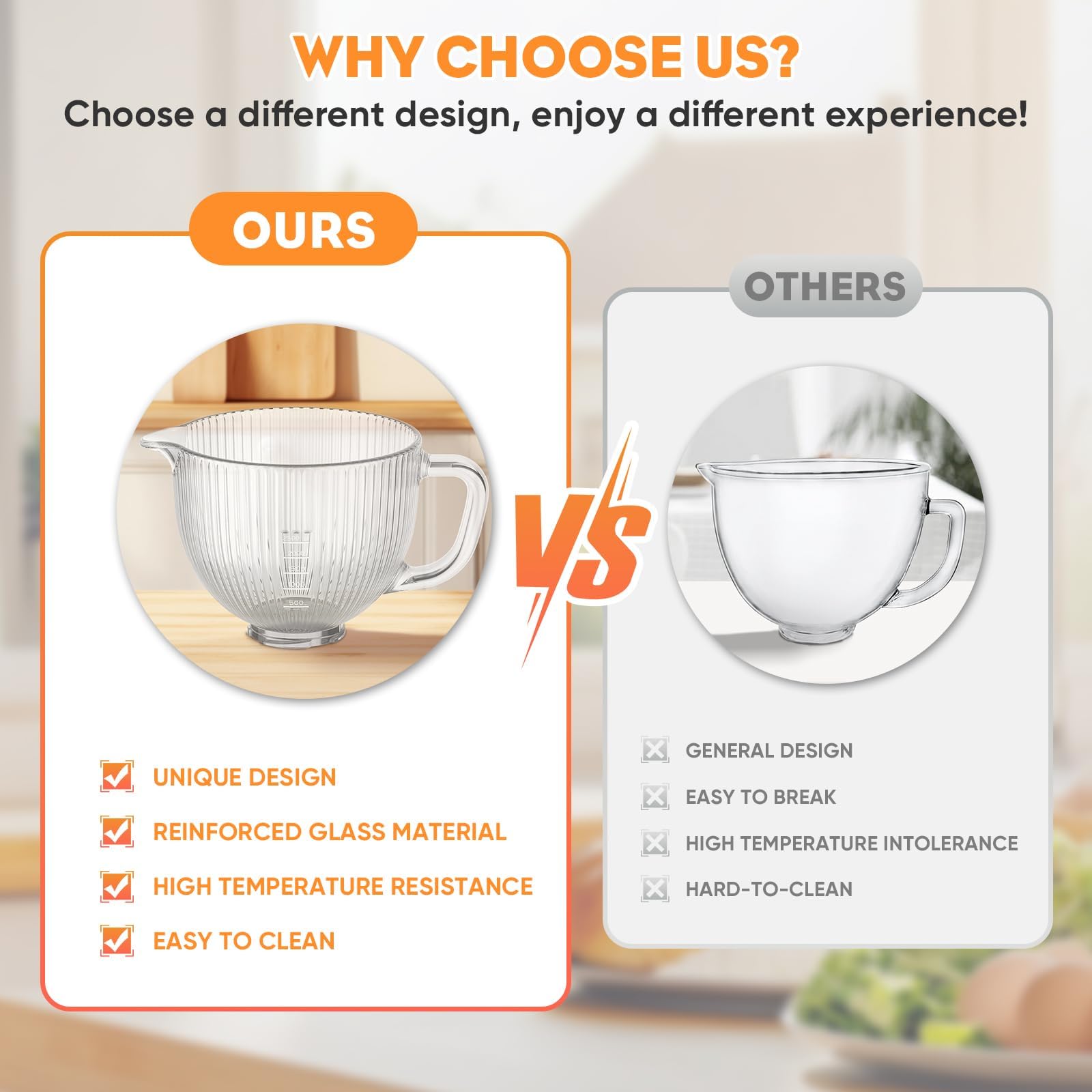 Cofun glass mixer bowl freezer-safe for meal prep and storage