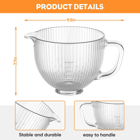 Cofun glass mixer bowl ergonomic handle for easy lifting and transferring