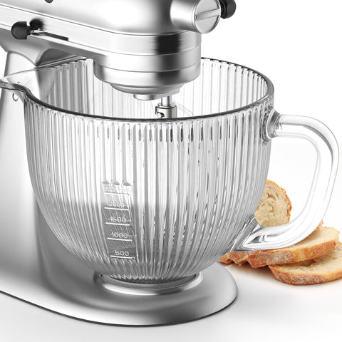 Cofun glass mixer bowl with pour spout for spill-free pouring on tilt-head mixer