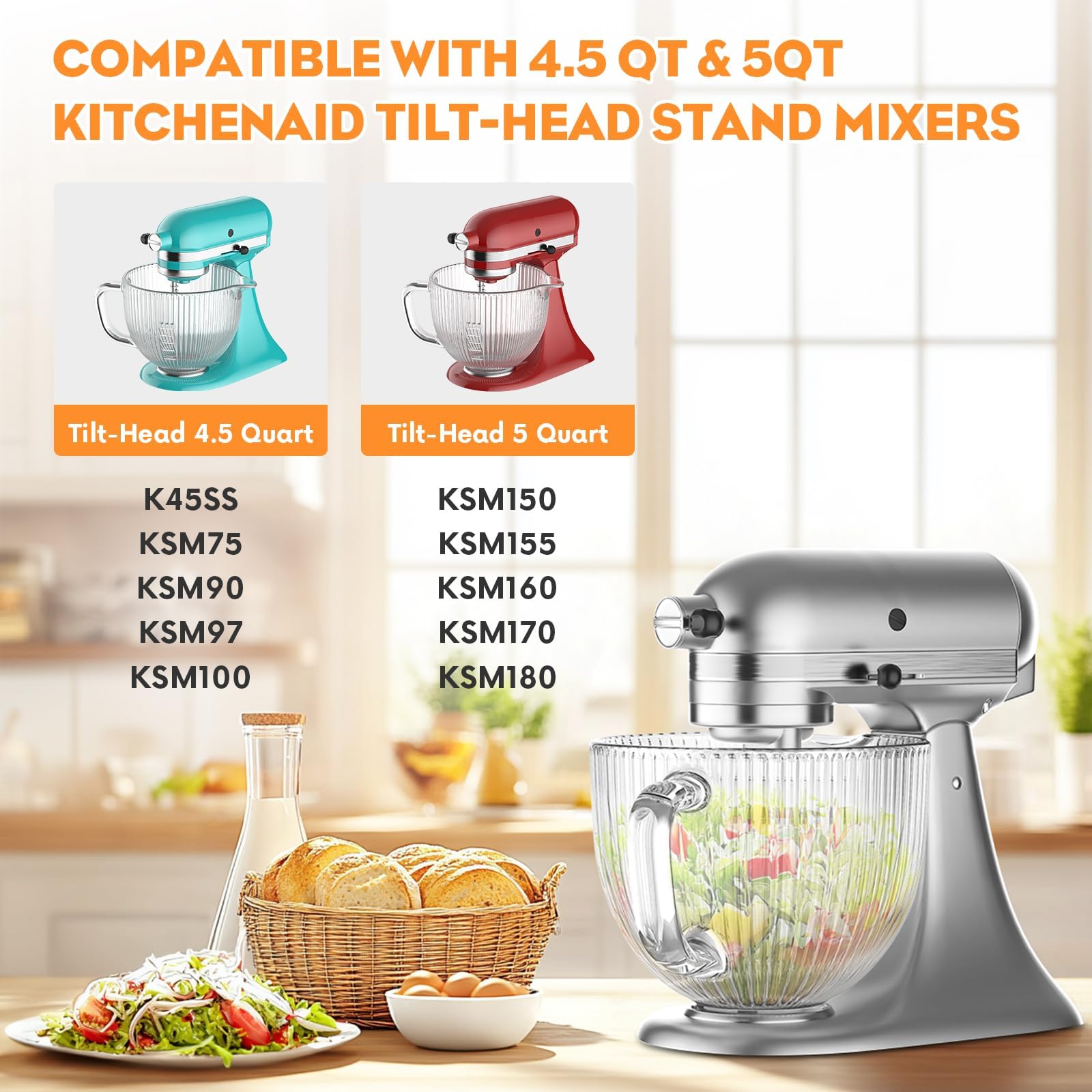 Cofun glass mixer bowl transparency with measurement markings for precise timing