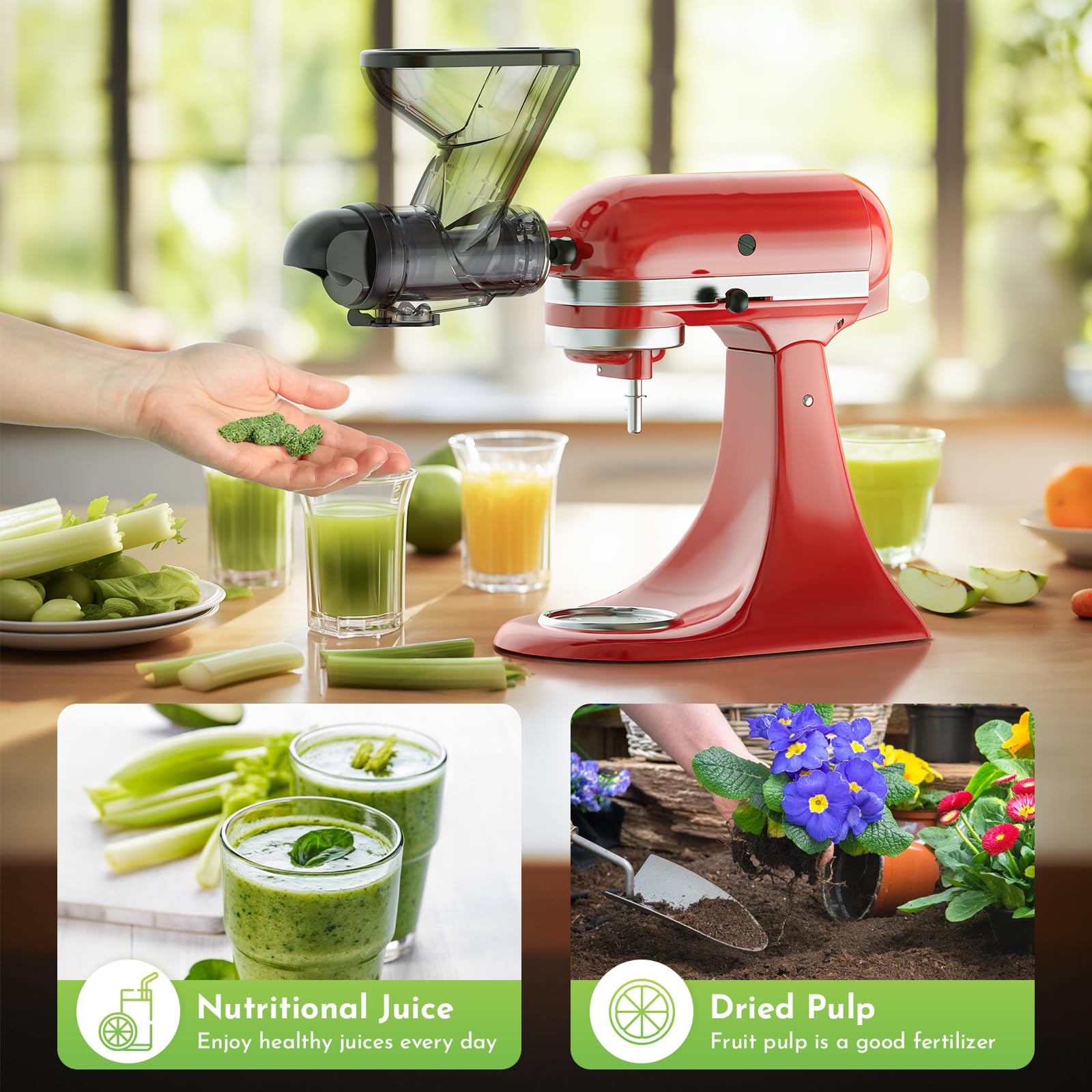 Cofun juicer attachment compatible with KitchenAid stand mixers.