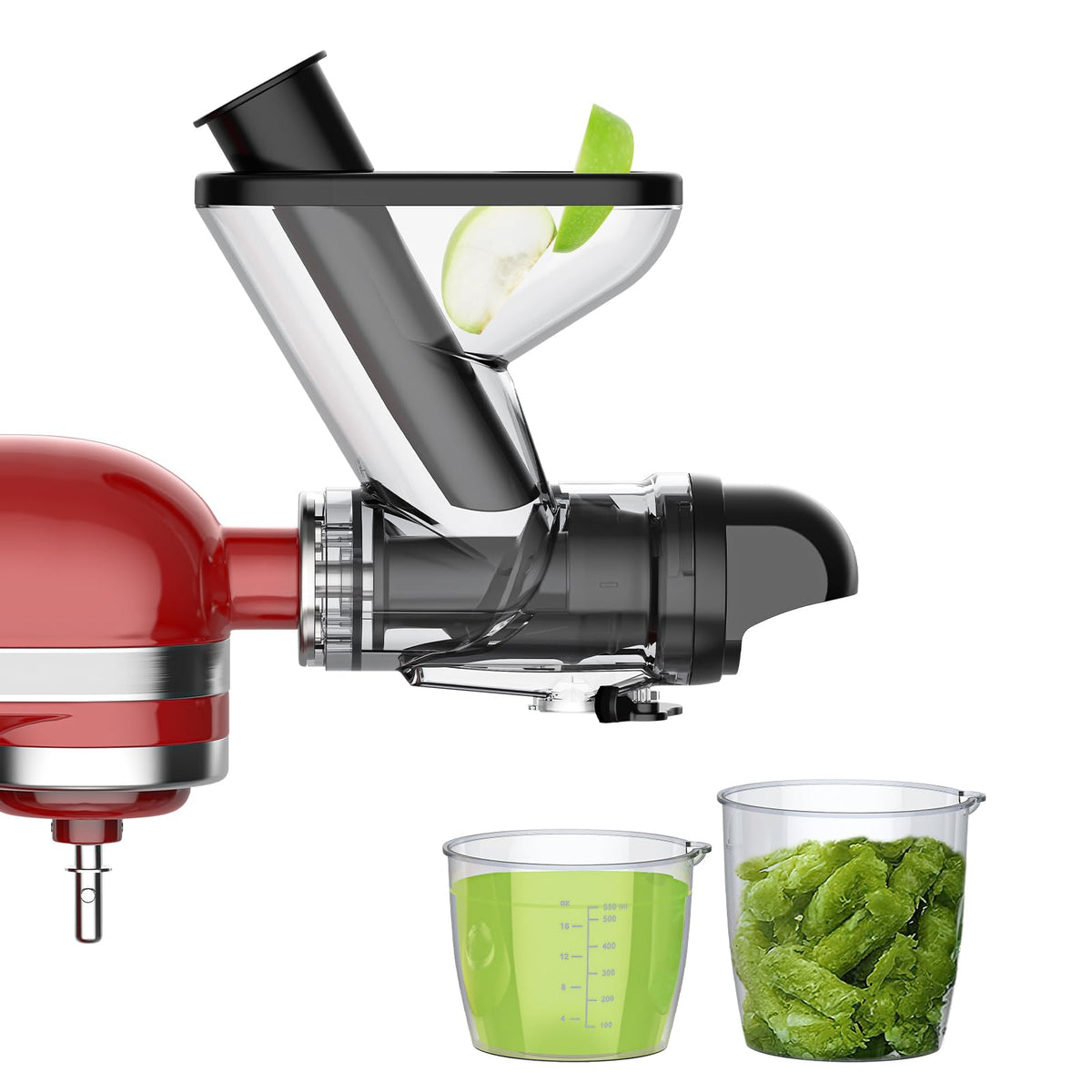 Cofun juicer attachment for KitchenAid with dual-feed chute boosts juice yield.