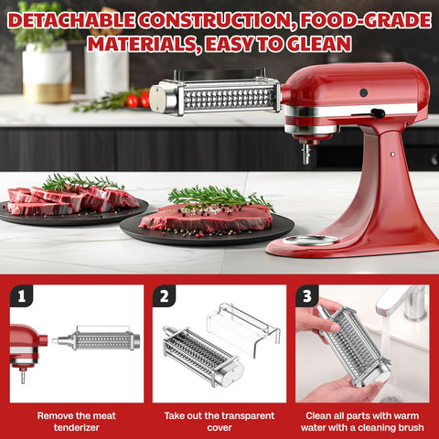 Cofun tenderizer in use on a KitchenAid mixer for quick tenderizing