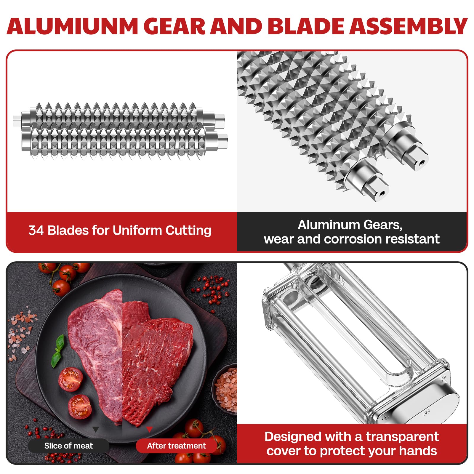 Cofun meat tenderizer shows teeth detail and gear design