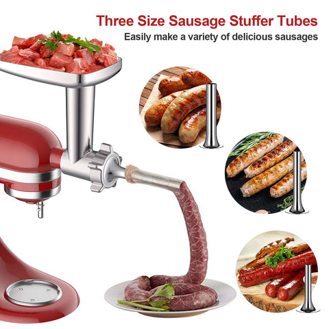 Cofun sausage stuffer tubes set for KitchenAid enables varied sausage sizes.