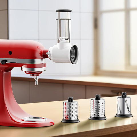 Cofun Slicer Shredder mounted on KitchenAid hub showing universal compatibility