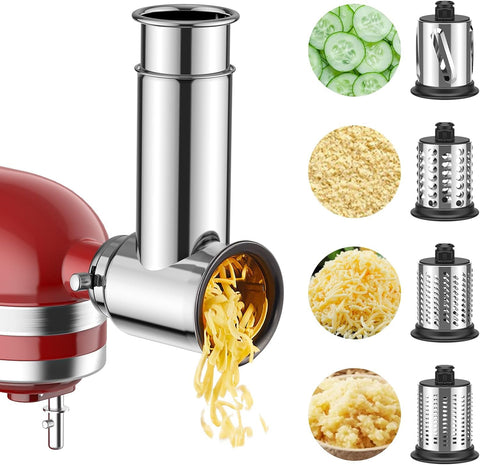 Cofun stainless steel slicer shredder attachment for KitchenAid in action, versatile prep options.