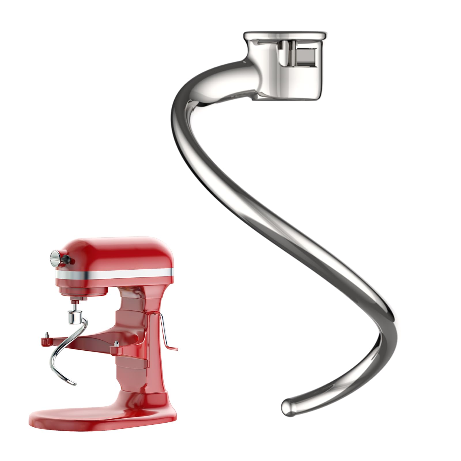 Cofun stainless steel spiral dough hook for KitchenAid 5 Plus and 6QT, smooth kneading.