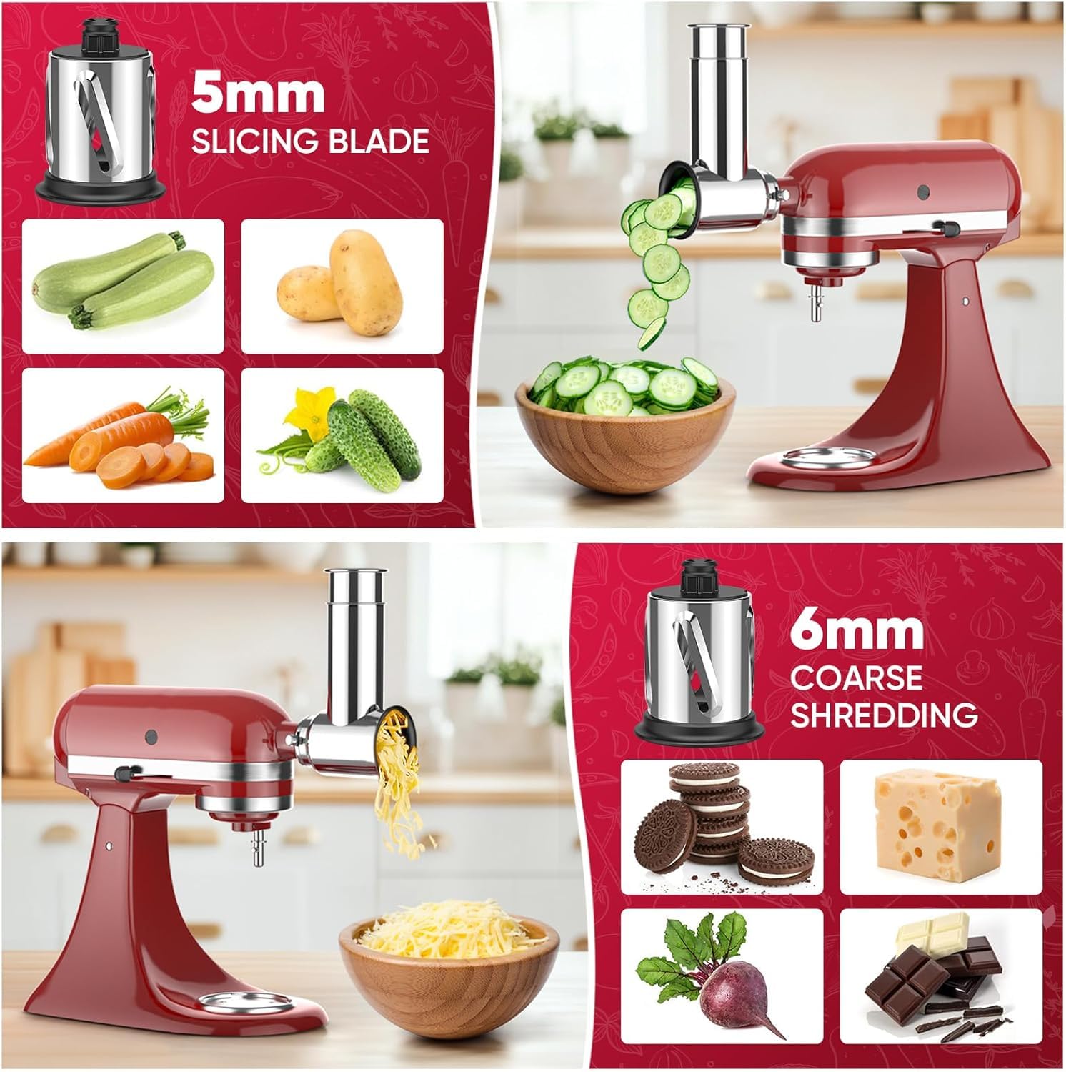 Effortless shredding and grinding for fresh salads and toppings with Cofun stand mixer attachment.