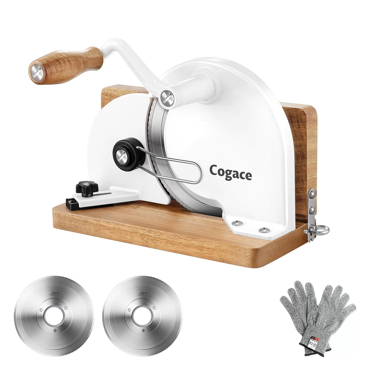 Cogace foldable bread slicer showing compact design for storage and portability