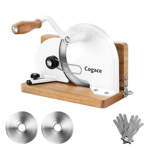 Cogace foldable bread slicer showing compact design for storage and portability