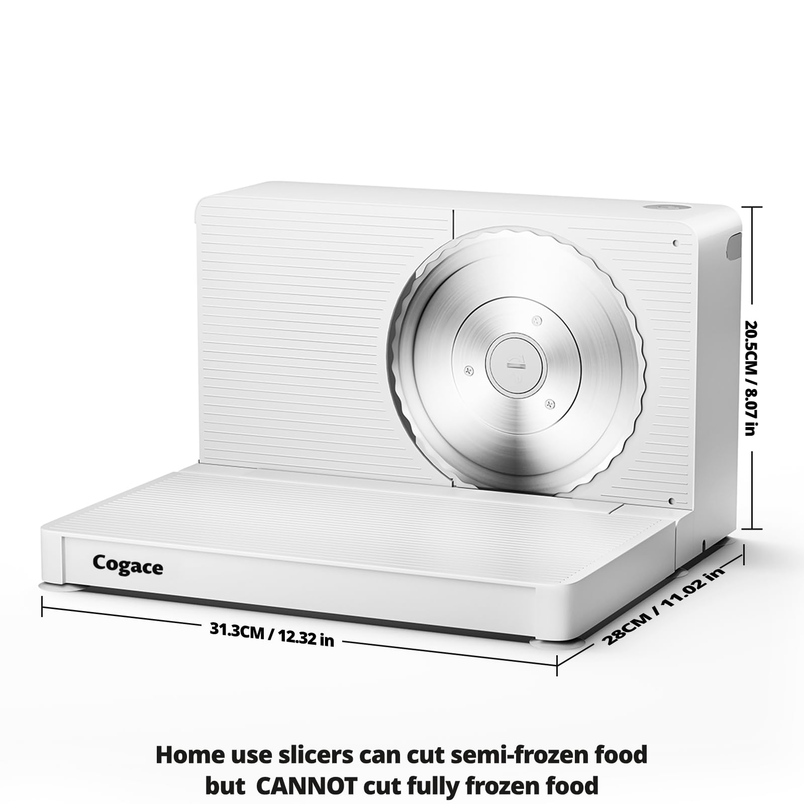 Cogace Meat Slicer 6-7 inch blade enables precise, even slices.