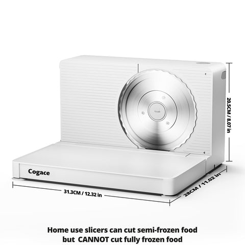 Cogace Meat Slicer 6-7 inch blade enables precise, even slices.