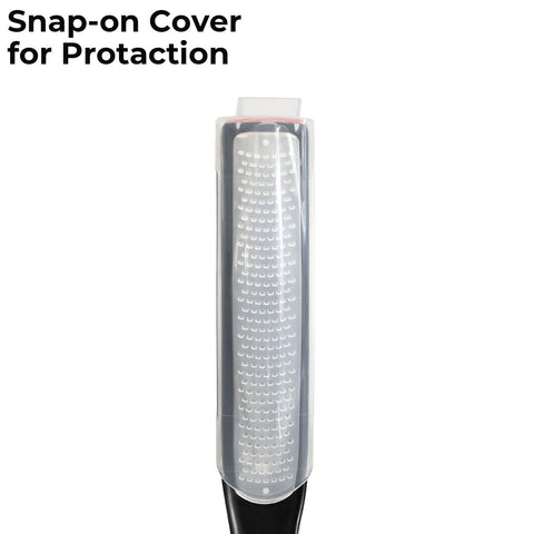 Cohesion etched zester-grater cleaning-scraper helps quick cleanup after cooking