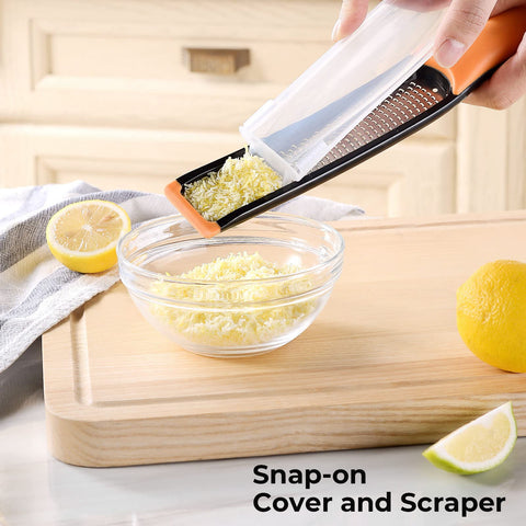 Cohesion etched zester-grater slices ginger and garlic for quick sautés