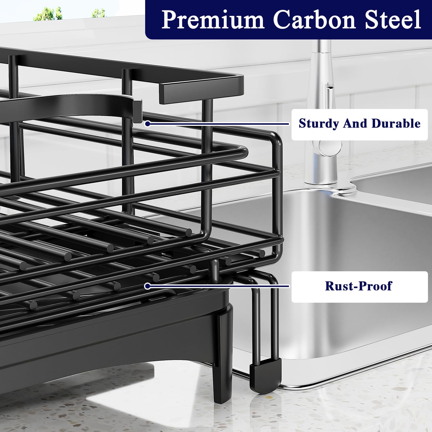 COHOSEGE dish rack features rubber feet for stability and surface protection.