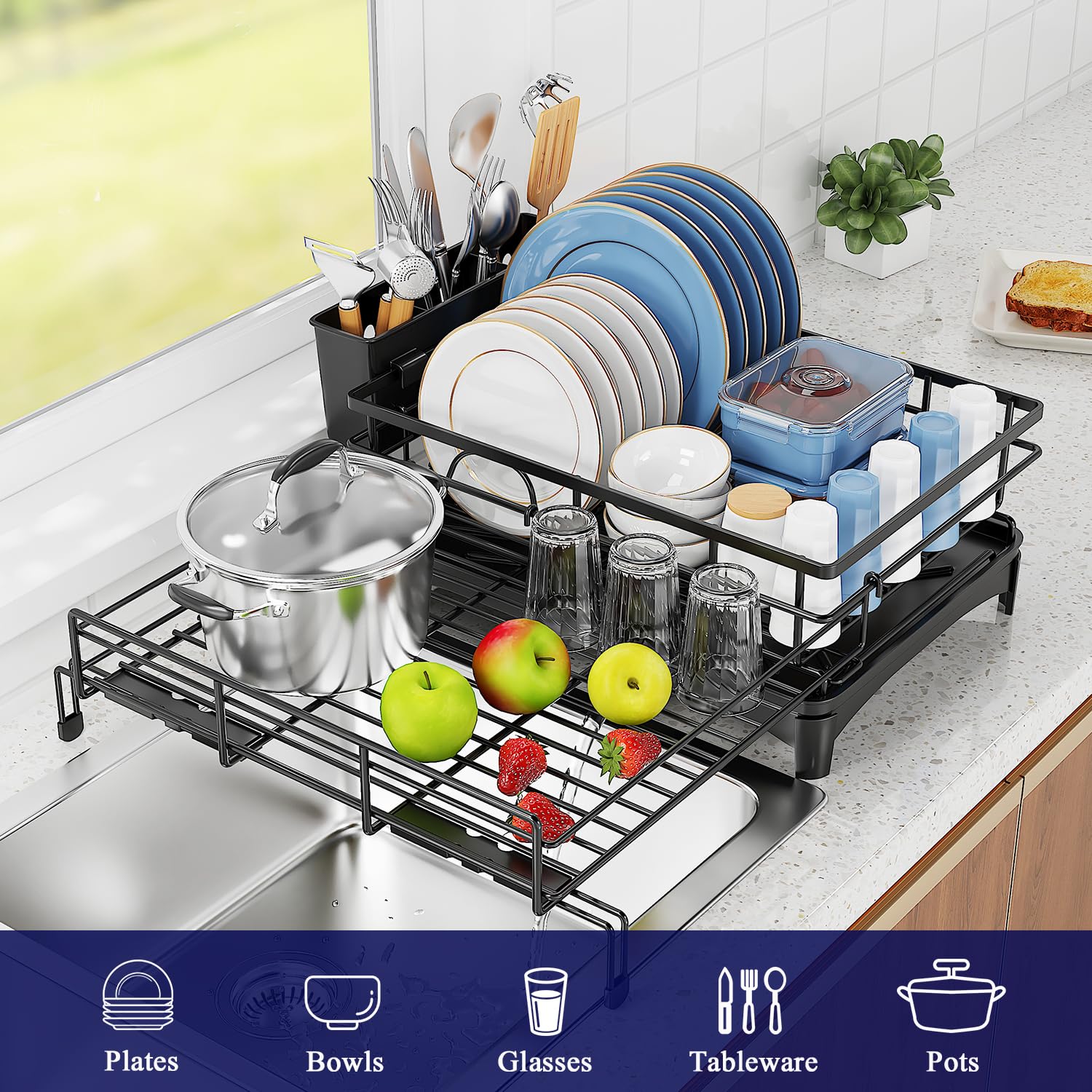 COHOSEGE easy-assembly dish drying rack with tool-free setup.