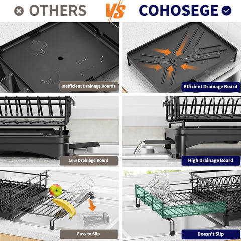 COHOSEGE extendable over-sink rack fits lips in sinks for drainage efficiency.