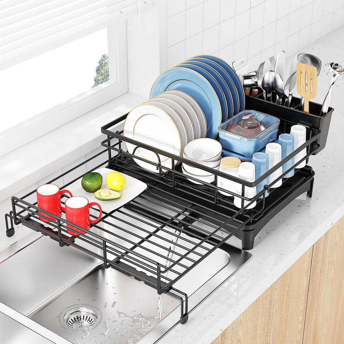 COHOSEGE large dish drying rack over sink with extended capacity for busy kitchens.