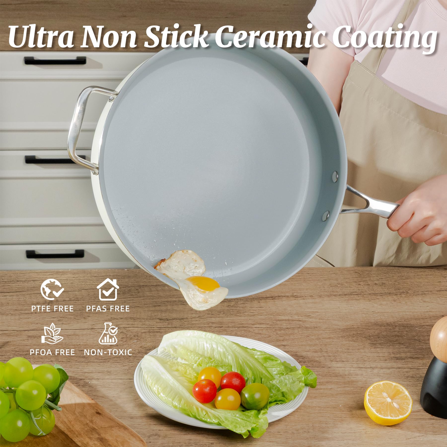 Coicur ceramic nonstick coating pan base enables easy release and cleaning.