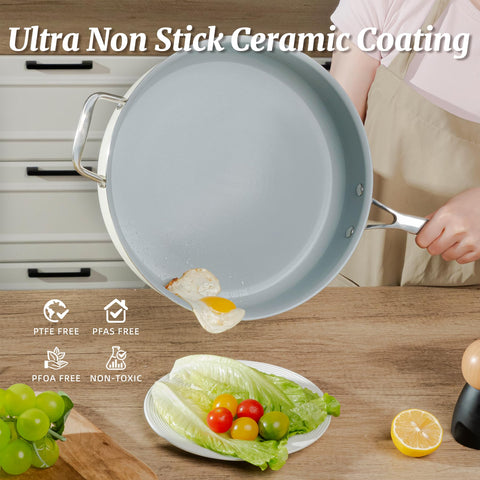 Coicur ceramic nonstick coating pan base enables easy release and cleaning.