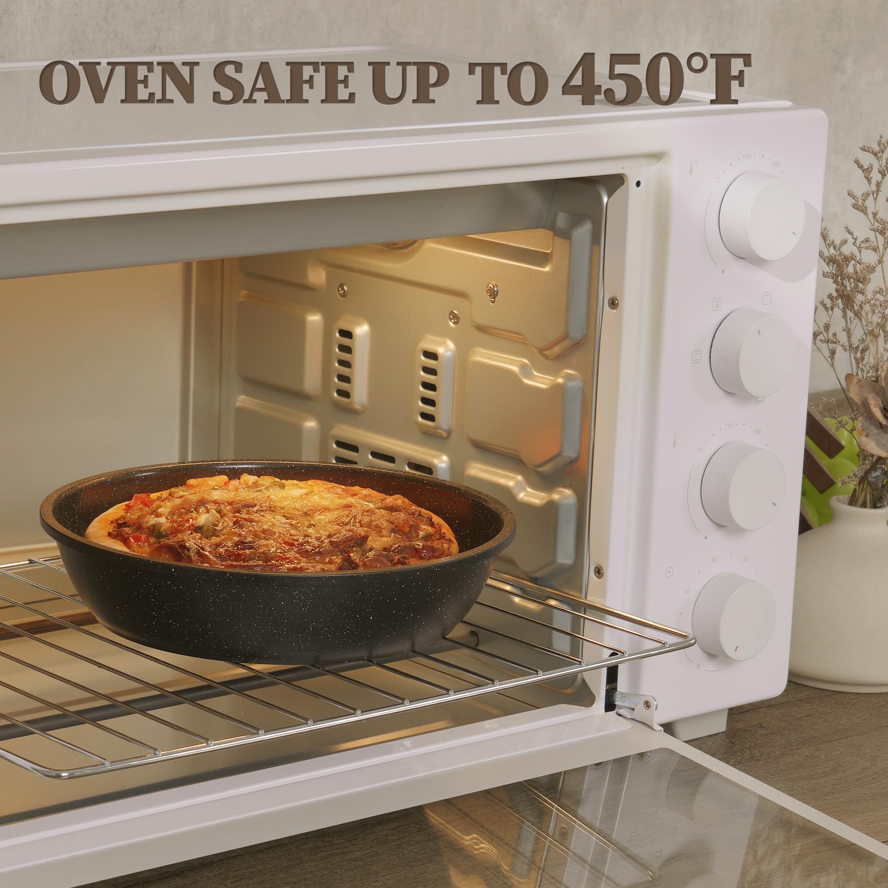 Coicur dual-sided coating helps food slide off with a quick wipe.