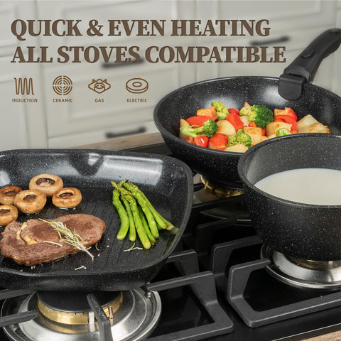Coicur induction-compatible base delivers quick, even heating on all cooktops.