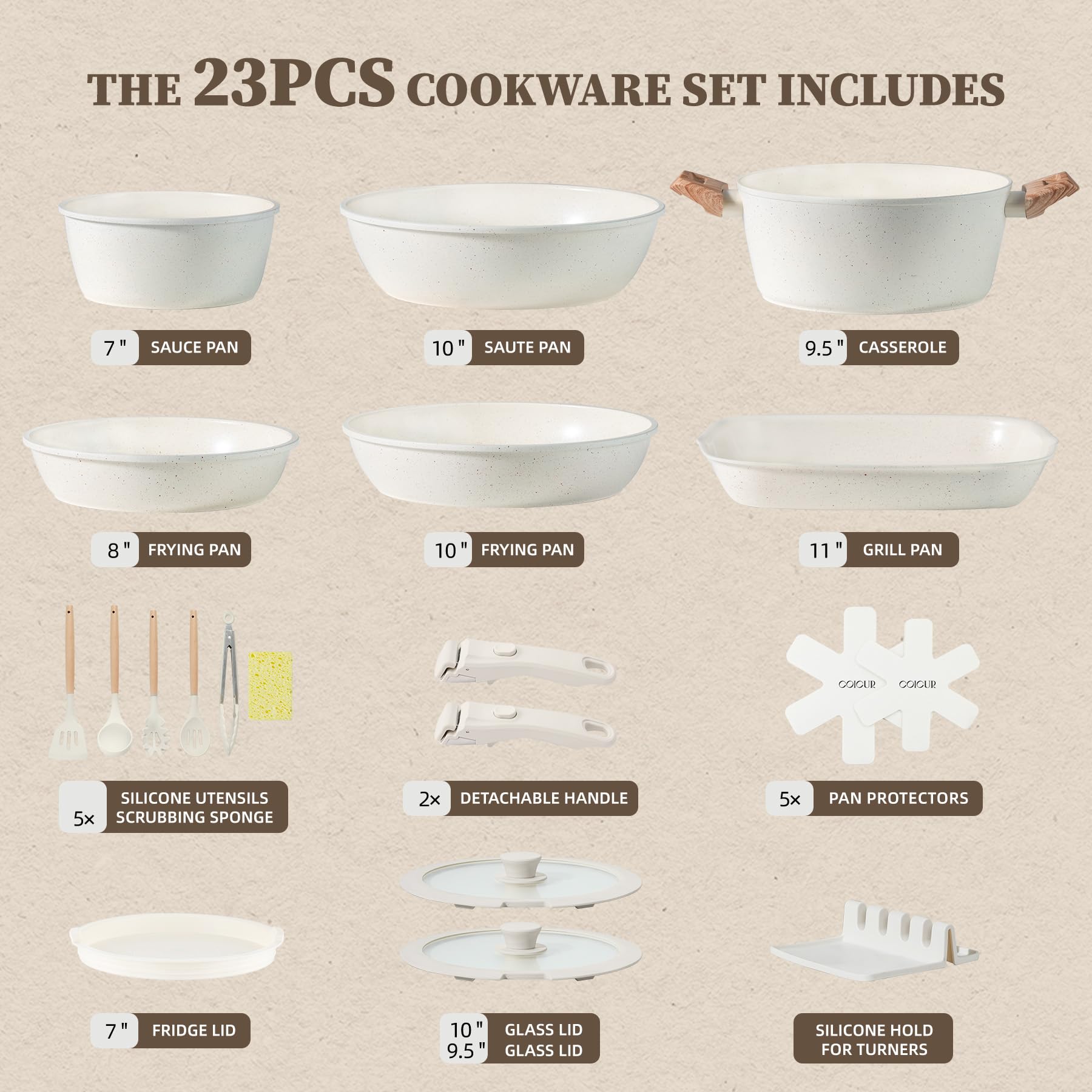 Coicur nonstick ceramic coating ensures easy food release with less oil.
