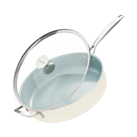 Coicur nonstick saute pan 12in with lid shows a roomy cooking surface.