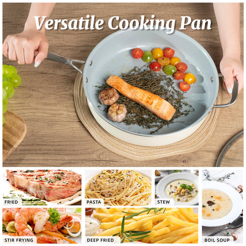 Coicur oven-safe pan up to 450°F for finishing dishes.