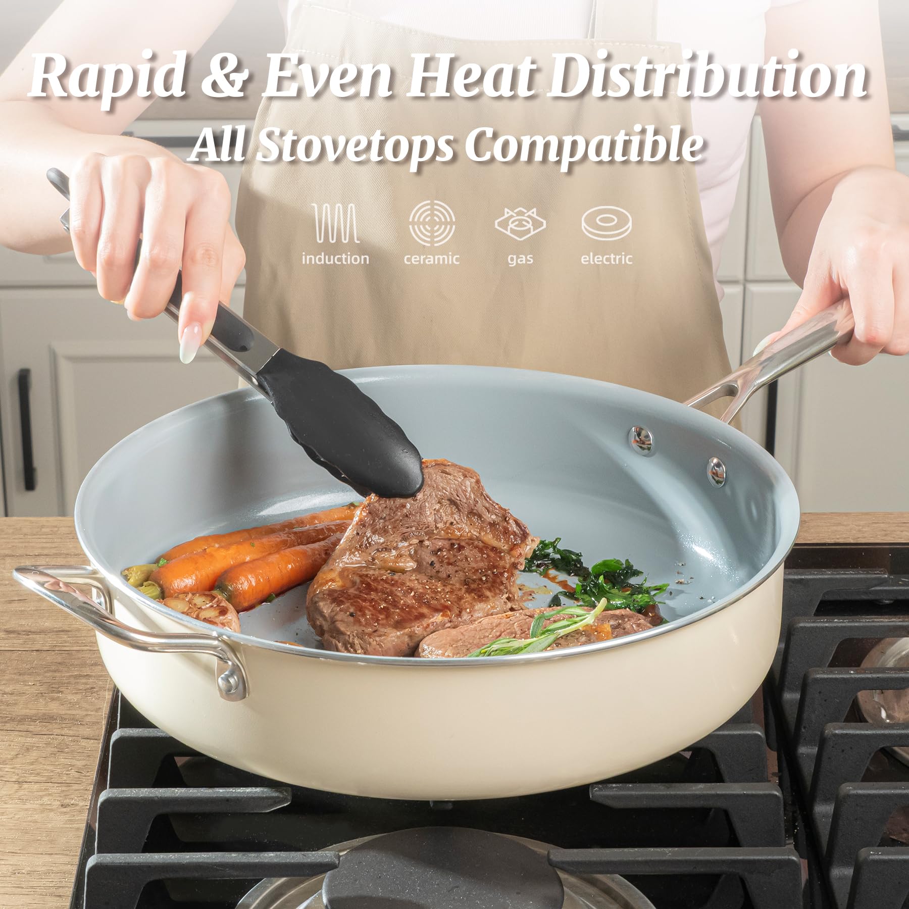 Coicur tempered glass lid lets you monitor progress without losing flavor.