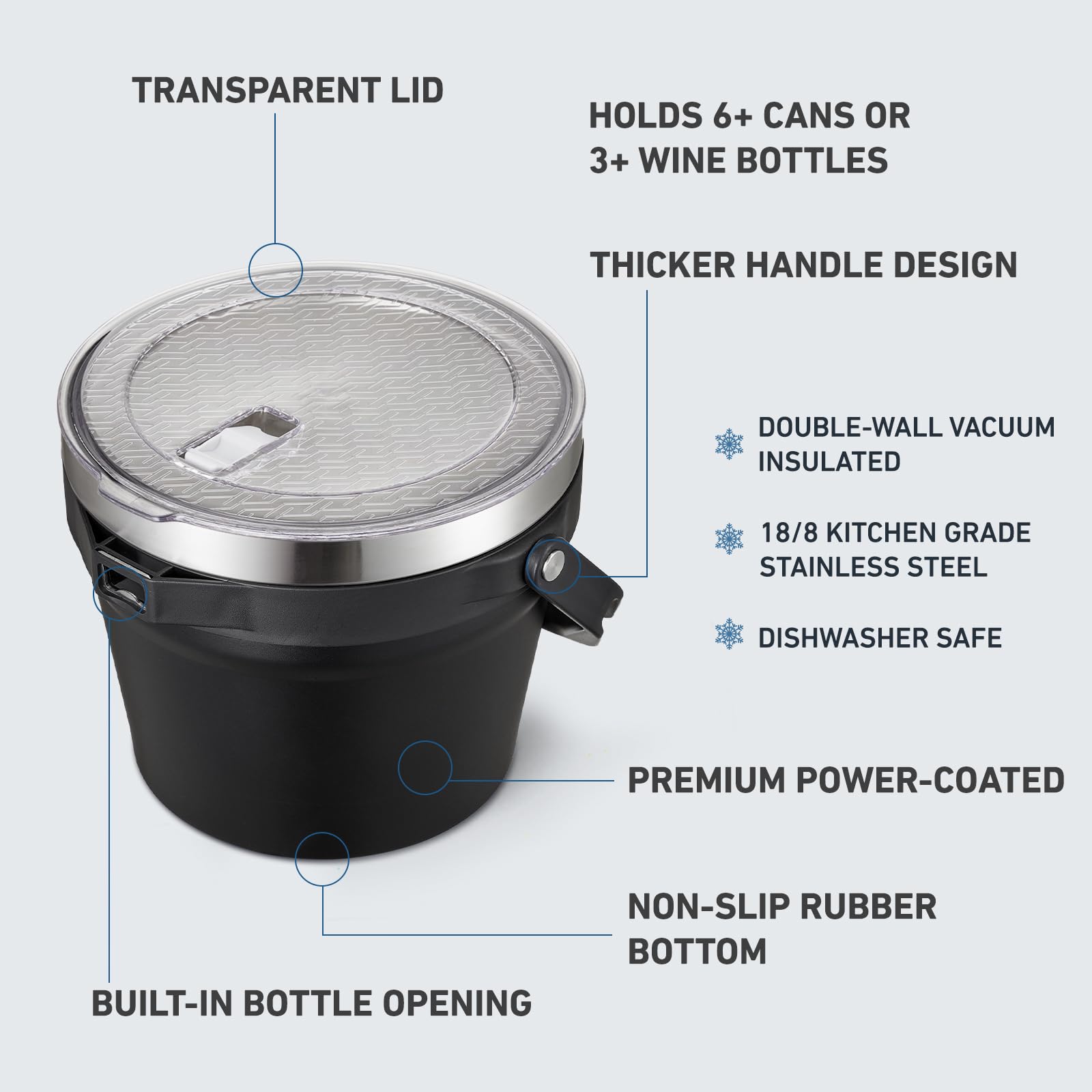 COKTIK 7L double-wall vacuum insulated bucket preserves ice and chill.
