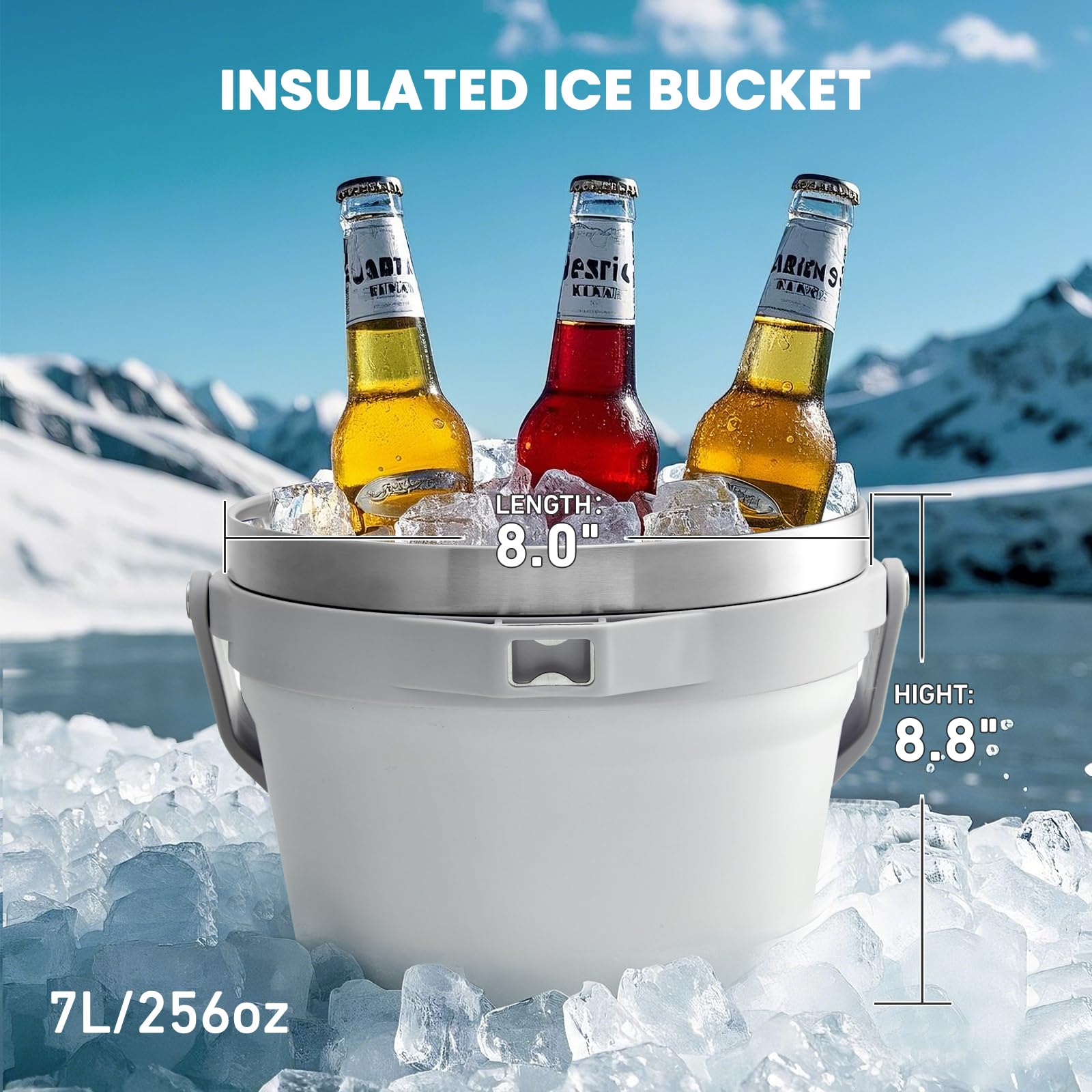 COKTIK 7L ice bucket side view with tongs for easy serving