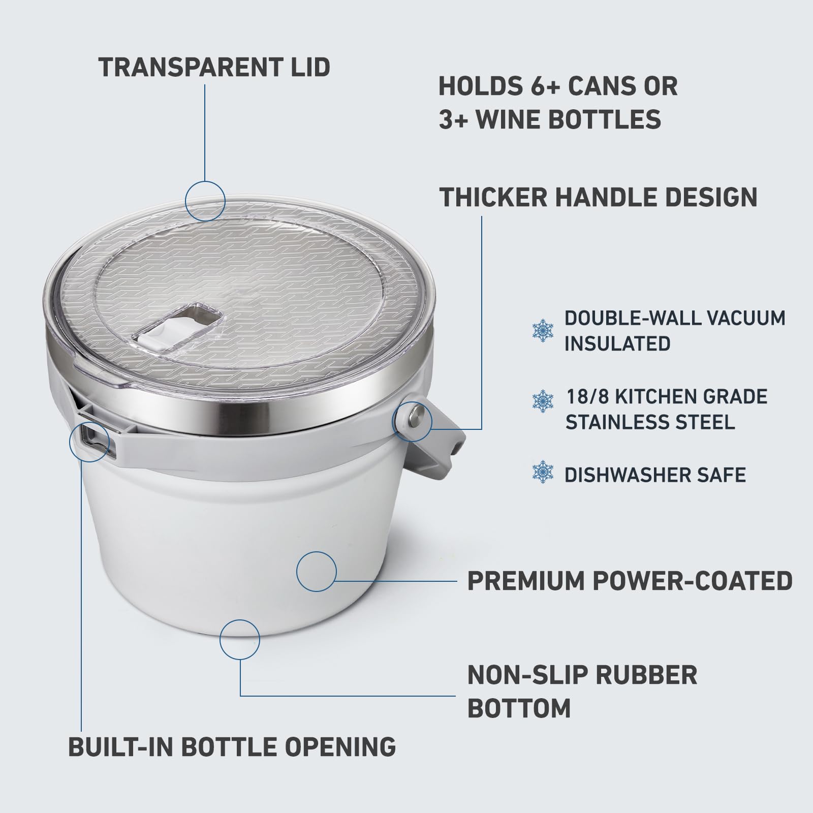 Built-in bottle opener on COKTIK ice bucket front for quick serving.