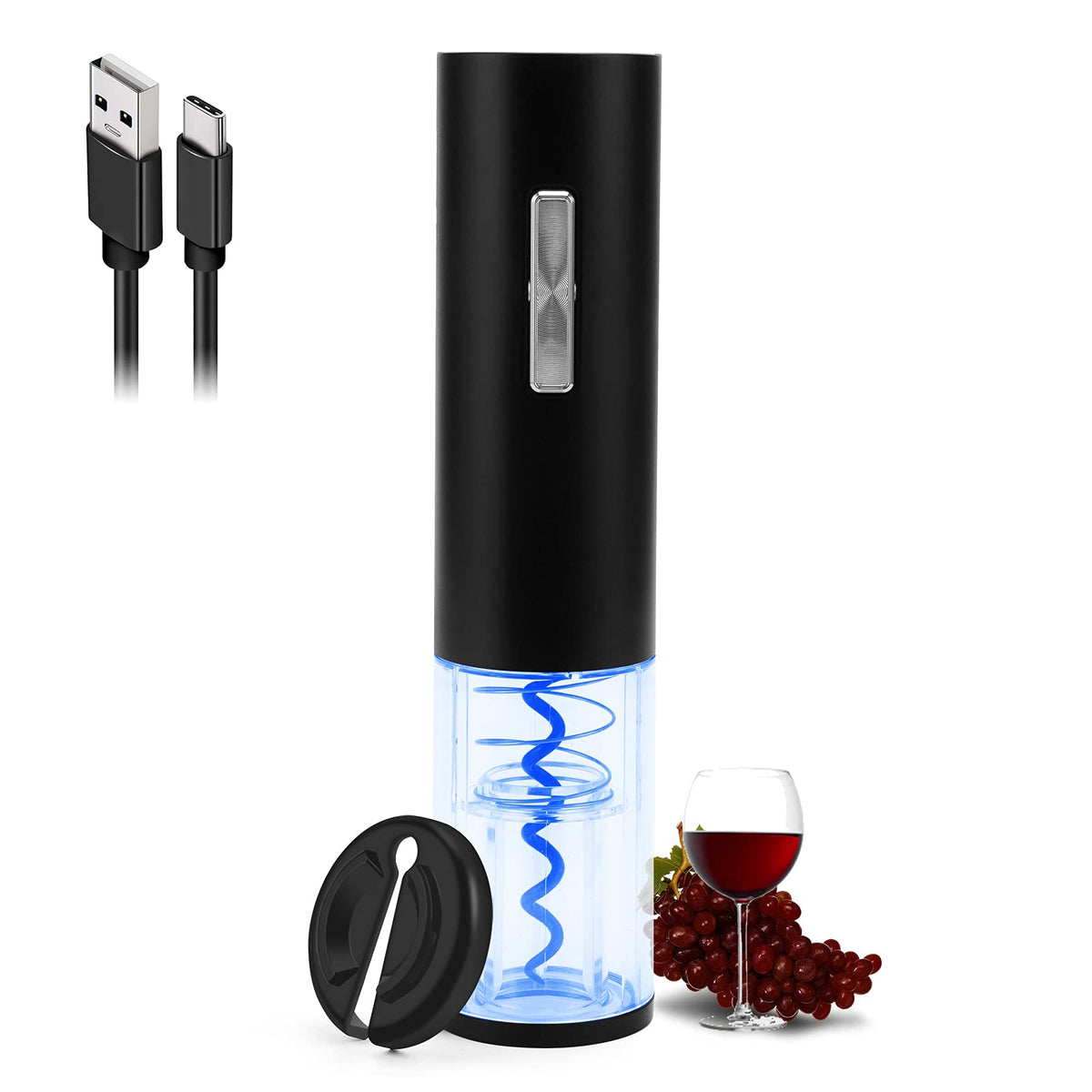 COKUNST electric wine opener on bottle with blue LED for effortless cork removal