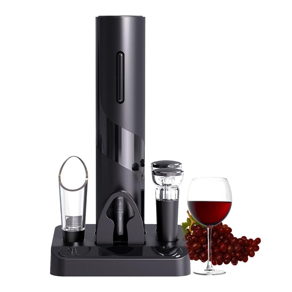 COKUNST electric wine opener with stand for easy cork removal and elegant counter display.