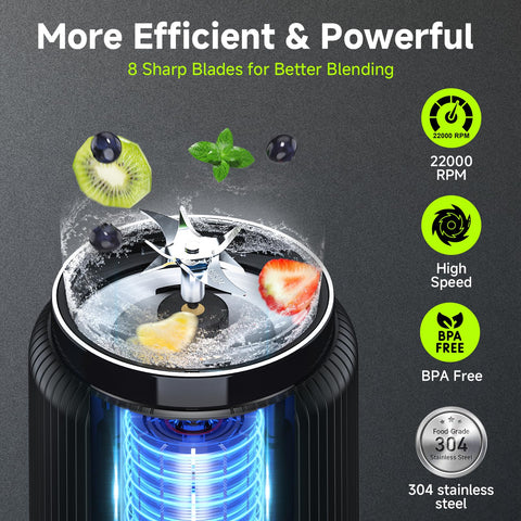 COKUNST portable blender highlights eight blades for smooth, creamy shakes on the go.