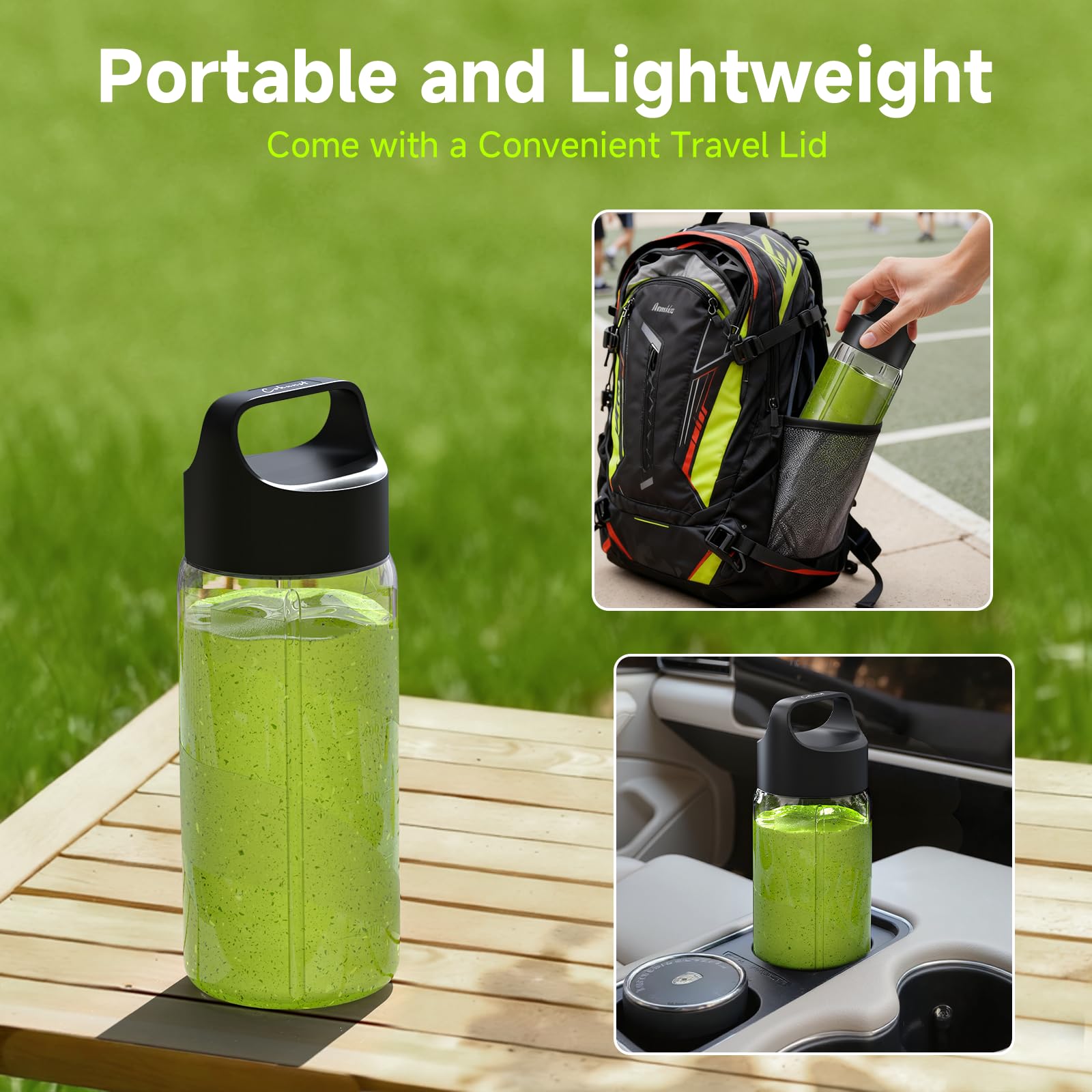 COKUNST extra-handle travel lid enables smoothie blending anywhere.