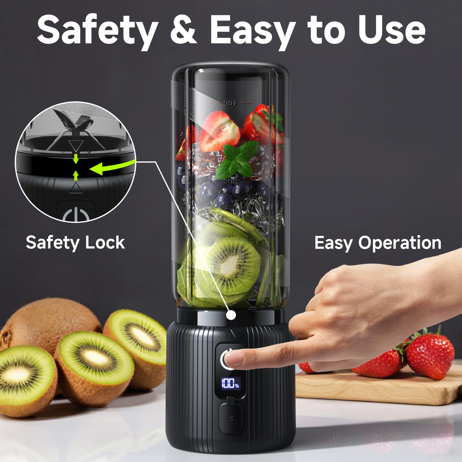 COKUNST USB-C rechargeable blender powers up quickly for on-the-spot blends.