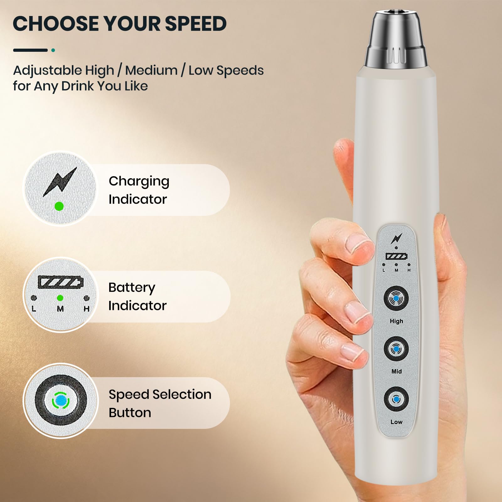 Colarlemo compact stand-free frother saves counter space on the counter.
