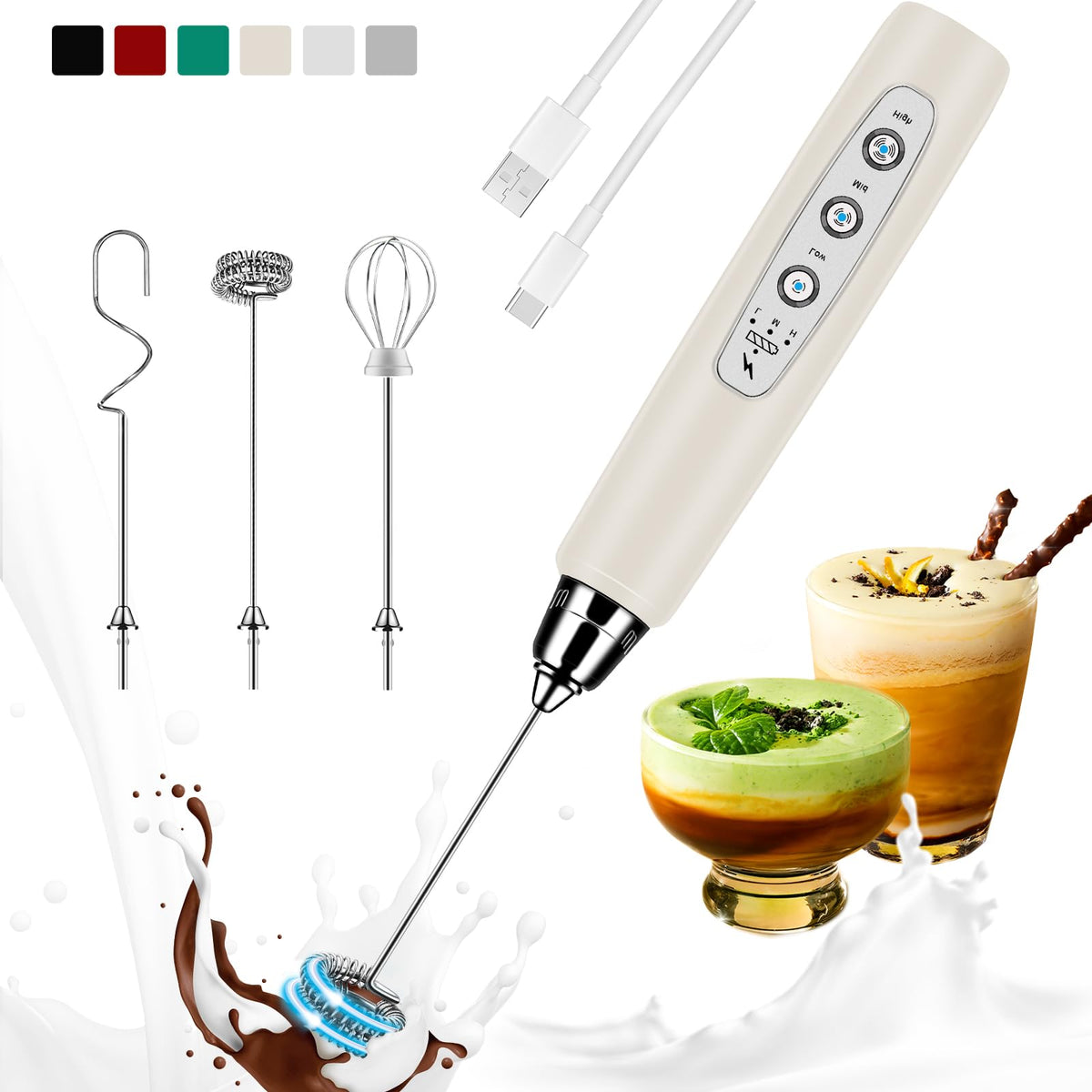 Colarlemo milk frother with three-speed controls for creamy froth in seconds.