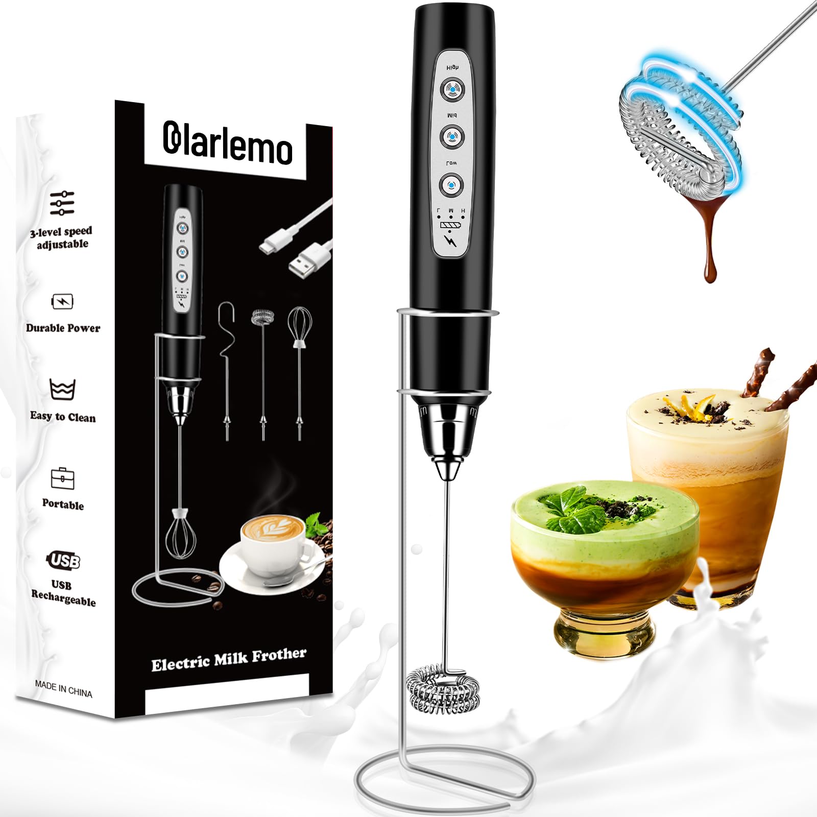 Colarlemo milk frother handheld in action for café-style latte foam quickly