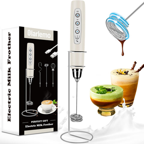 Colarlemo milk frother stand on a countertop with easy charging and storage benefits.
