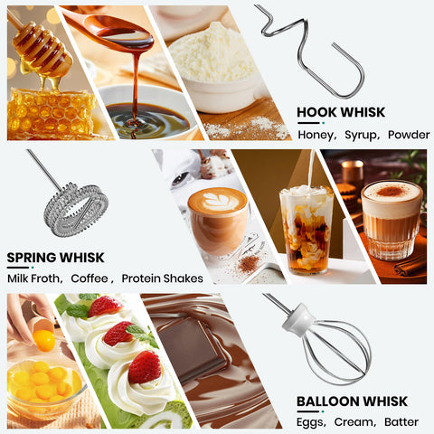 Colarlemo USB-C rechargeable frother highlights long-lasting power before next use.