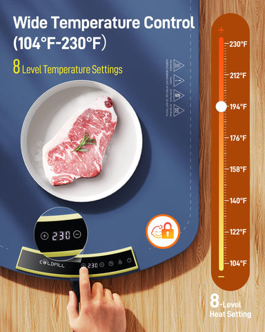 COLDFILL mat offers eight temperature levels for versatile dish warming