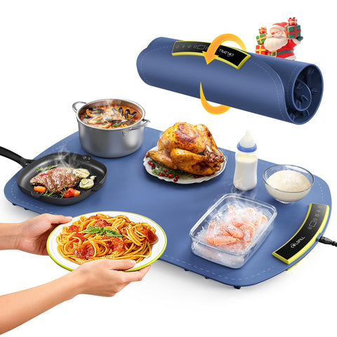 COLDFILL food warming mat with roll-up design enables easy storage and portable warming