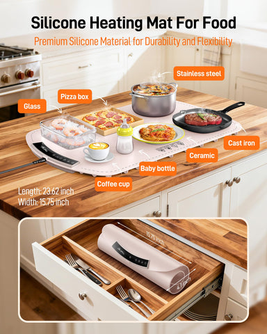 COLDFILL Warming Mat includes a four-hour timer for easy serving