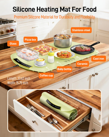 COLDFILL warming mat with 4-hour timer for convenient meal pacing