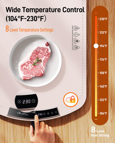 COLDFILL Warming Mat control panel enables eight precise heat levels